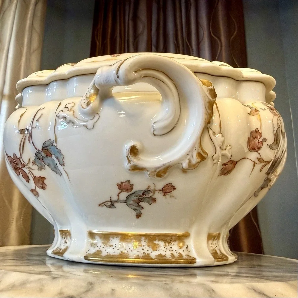 VTG Antique 1880s Haviland LIMOGES Oyster Shell Lid Soup Tureen‎ Hand Painted